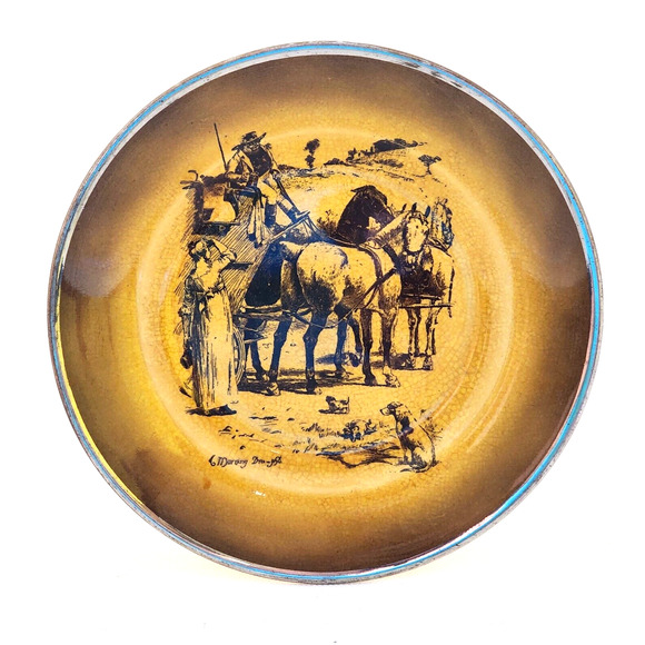 COLLECTOR PLATE-RIDGEWAY-COACHING DAYS COACHING WAYS-Vintage-Gold-Woman & Dog - Picture 1 of 10